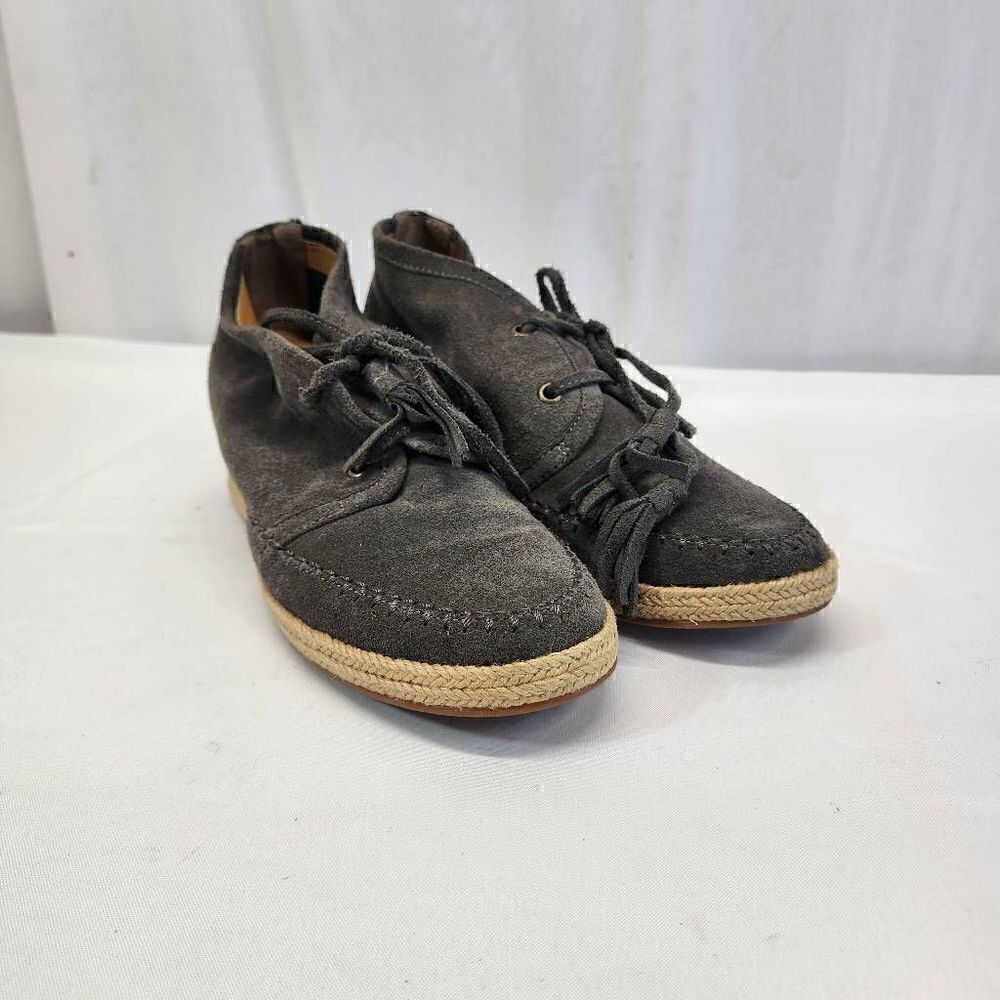 Crown Vintage Womens Wedge Suede Grey Shoes With Tassel Shoe Laces Size 9